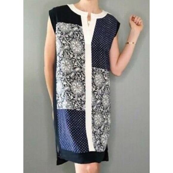 Rebecca Taylor Star 100% Silk Shift Dress Size 10 Navy White Paisley - Picture 1 of 13